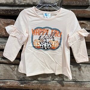 Happy Fall Y'all Shea Baby Girls Ruffle Long Sleeve T-Shirt Stretch Cotton